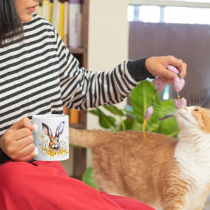 Taza De Café Feliz primavera acuarela Rabbit Flores amarillas M