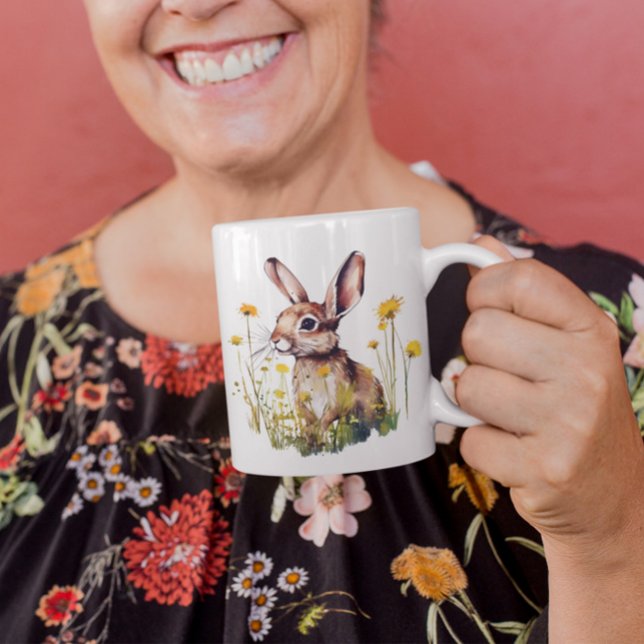Taza De Café Feliz primavera acuarela Rabbit Flores amarillas M (Subido por el creador)