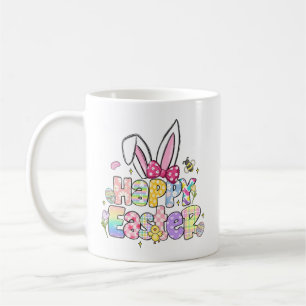 Taza De Café Feliz Primavera Colorida del Bunny de Pascua
