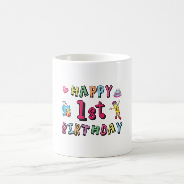 Taza De Café Feliz primer cumpleaños para niños de 1 año deseo  (Centro)
