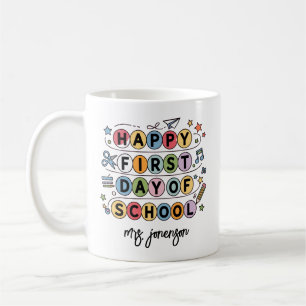 Taza De Café Feliz Primer Día de Escuela Nombre Personalizado