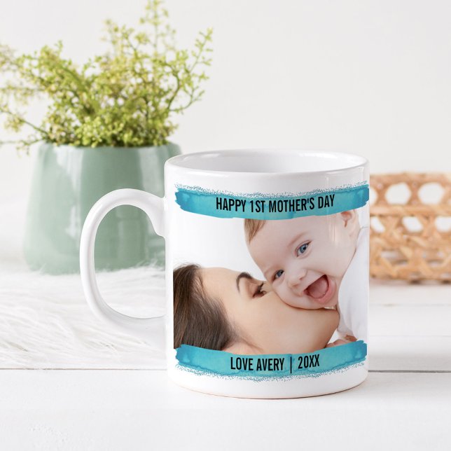 Taza De Café Feliz primer Día de la Madre 2 Foto Aqua Brushstro (Subido por el creador)