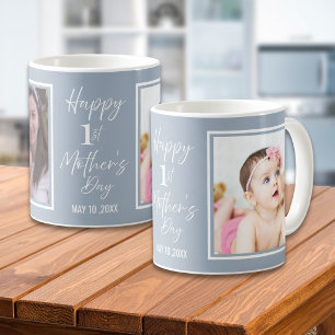 Taza De Café Feliz primer día de la madre Dusty Blue 2 fotos