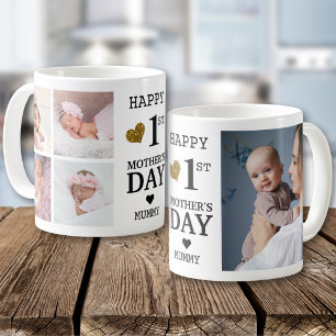 Taza De Café Feliz primer día de la madre Mummy 5 collage de fo