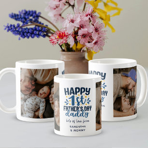 Taza De Café Feliz primer Día del Padre Papá Bold Blue y Foto