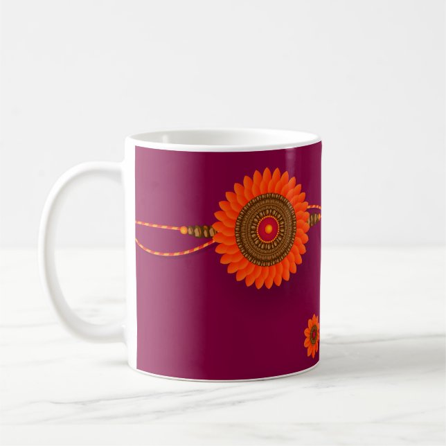 Taza De Café Feliz Raksha Bandhan, naranja, magenta (Izquierda)