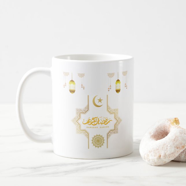 Taza De Café Feliz Ramadán Kareem -Eid Mubarak quiere vacacione (Con donut)