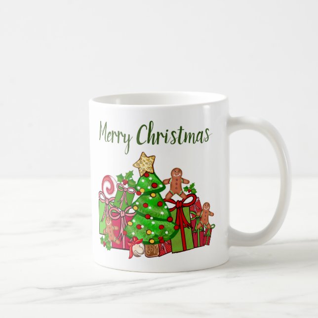 Taza De Café Feliz Regalos de Navidad Alrededor Del Árbol (Derecha)