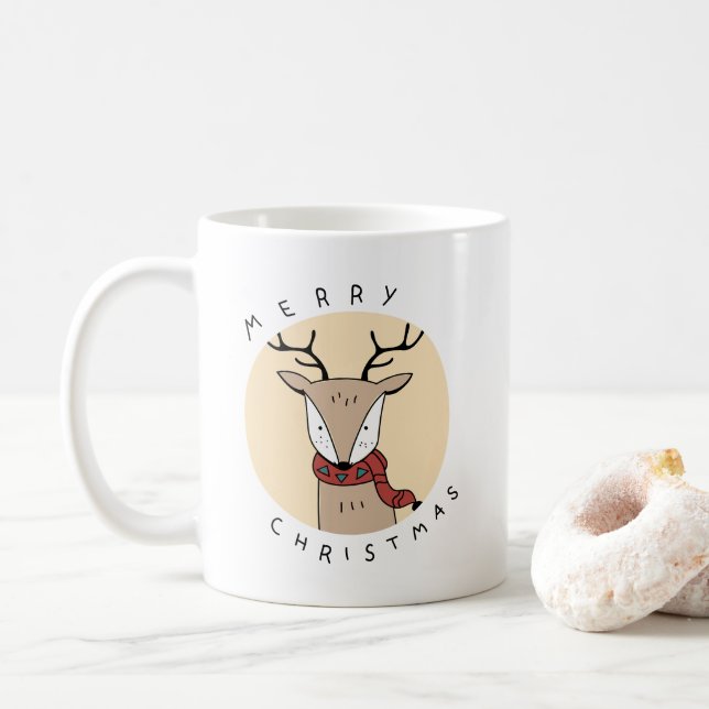 Taza De Café Feliz reno navideño con bufanda (Con donut)