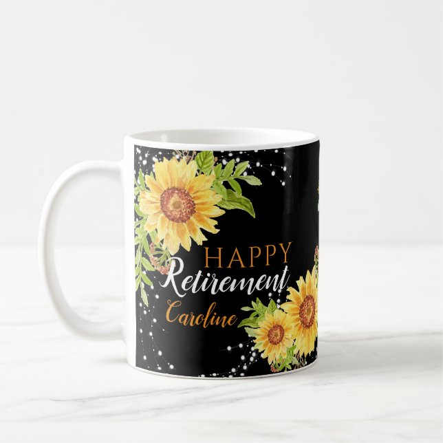 Taza De Café Feliz retiro Floral Black Mug personalizado (Izquierda)