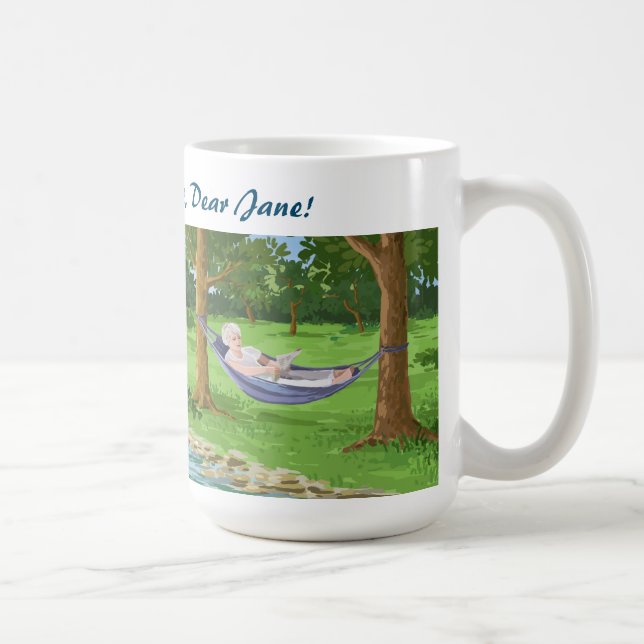 Taza De Café Feliz retiro nombre personalizado dama en hamaca (Derecha)