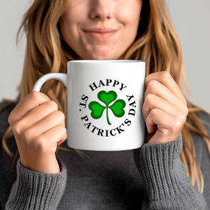 Taza De Café FELIZ SAN. PATRICK'S DAY Text with green Shamrock