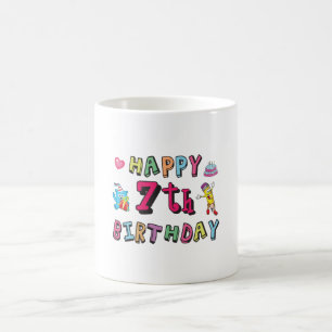 Taza De Café Feliz séptimo cumpleaños, deseos de 7 años