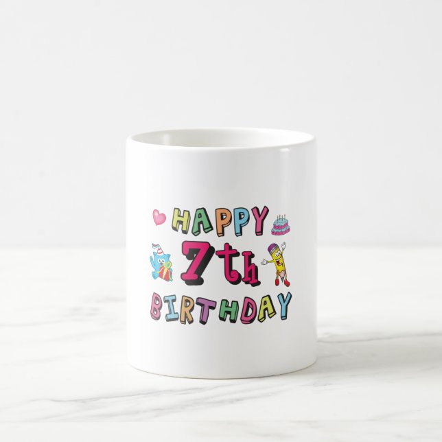 Taza De Café Feliz séptimo cumpleaños, deseos de 7 años (Centro)