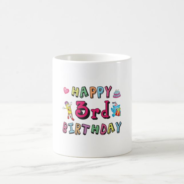 Taza De Café Feliz tercer cumpleaños, deseos de cumpleaños de 3 (Centro)