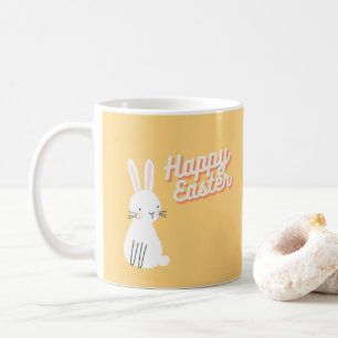 Taza De Café Feliz texto de Pascua con naranja conejito