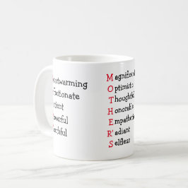 Taza De Café Feliz texto del Día de la Madre con adjetivos