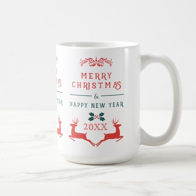 Taza De Café Feliz texto navideño diseño y reno (Derecha)