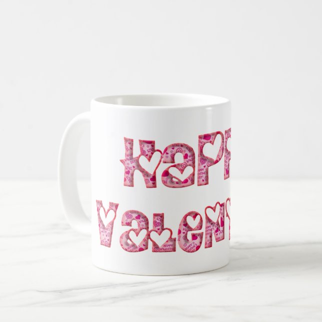 Taza De Café Feliz Valentine Cute Pink Love Hearts Textos (Anverso izquierdo)