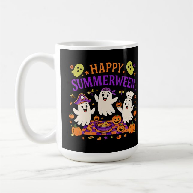 Taza De Café Feliz verano entre Halloween Fantasma de verano (Izquierda)