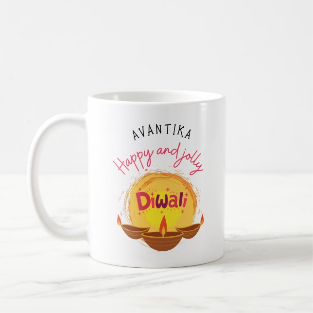 Taza De Café Feliz y alegre Diwali personalizable (Izquierda)
