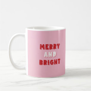 Taza De Café Feliz y brillante, Feliz Navidad, Navidades, rosa