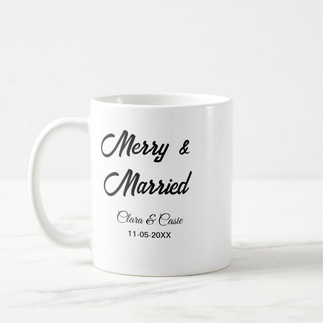 Taza De Café Feliz y matrimonio añaden pareja Nombre fecha de f (Izquierda)