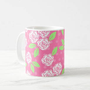 Taza De Café Femenino Floral Rosa Verde Chic Deslucido