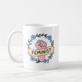 Taza de café feminista floral
