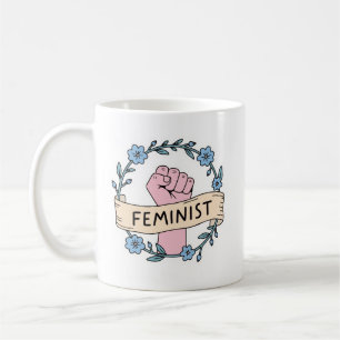 Taza de café feminista floral
