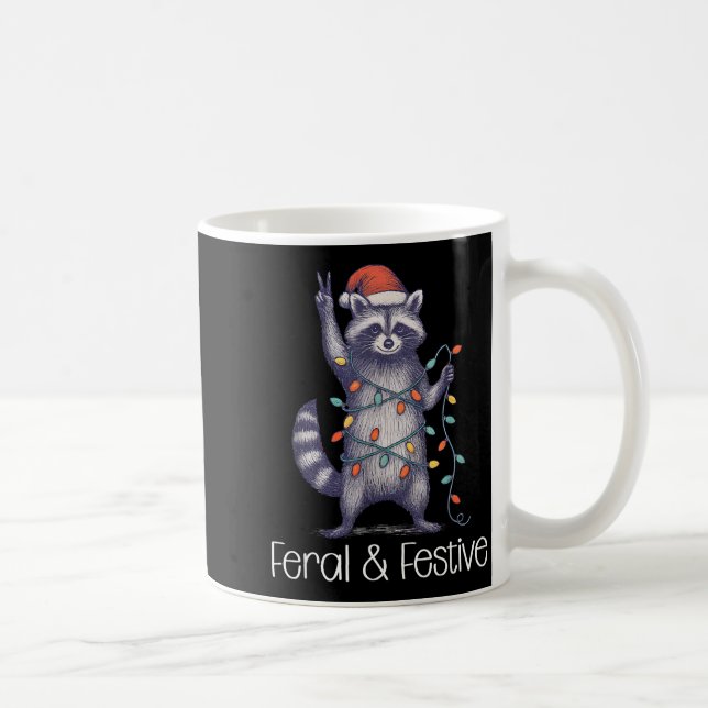Taza De Café Feral And Festive Raccoon, Funny Christmas  (Derecha)