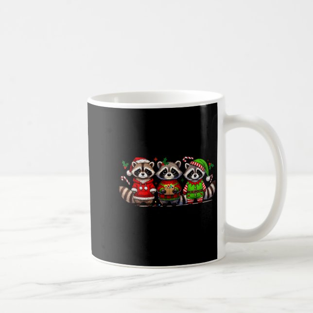 Taza De Café Feral But Festive Funny Christmas Cute Raccoon Elf (Derecha)