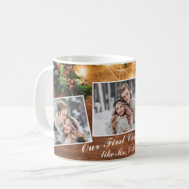 Taza De Café Feriadas de los Navidades de Mistletoe Rustic Wood (Anverso izquierdo)