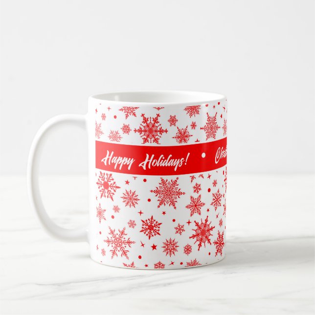 Taza De Café Feriado de copo de nieve Mug de café blanco/rojo (Izquierda)