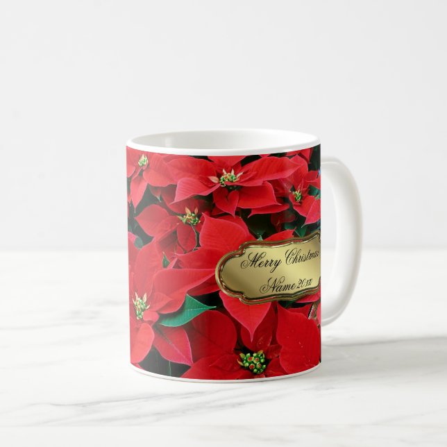 Taza De Café Feriado de Poinsettia Roja (Anverso derecho)