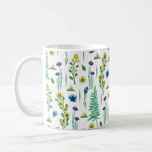 Taza De Café Fern Flowers Seamless Nature Pattern (Izquierda)