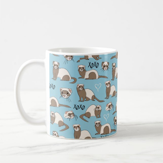 Taza De Café Ferrets de amor - Café azul Mug (Izquierda)