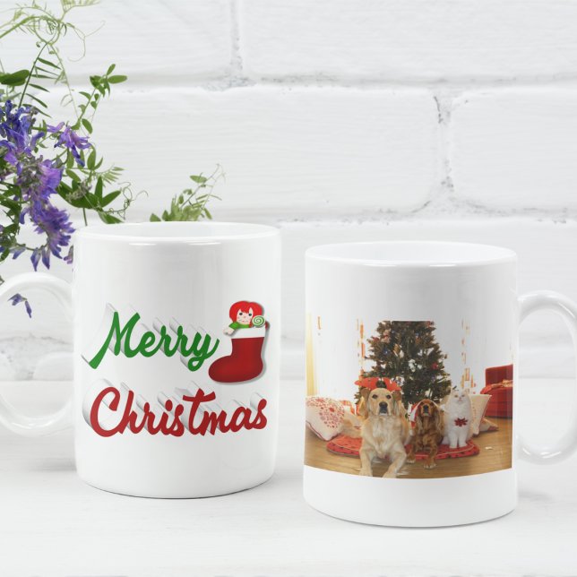 Taza De Café Ferry Christmas Stocking rojo green photo script (Subido por el creador)