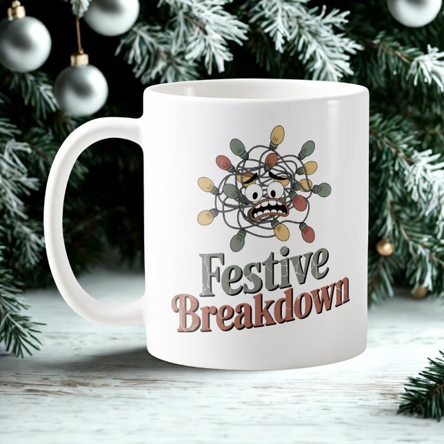 Taza De Café Festive Breakdown | Tangled Lights Holiday Humor   (Subido por el creador)