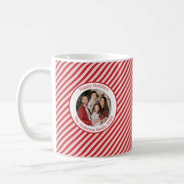 Taza De Café Festive Candy Cane Striped Christmas Red Photo (Izquierda)