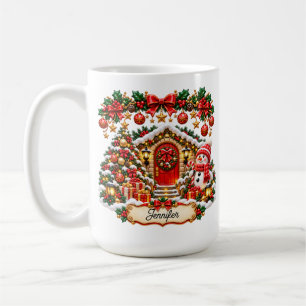 Taza De Café Festive Christmas Cottage with Snowman and Editabl