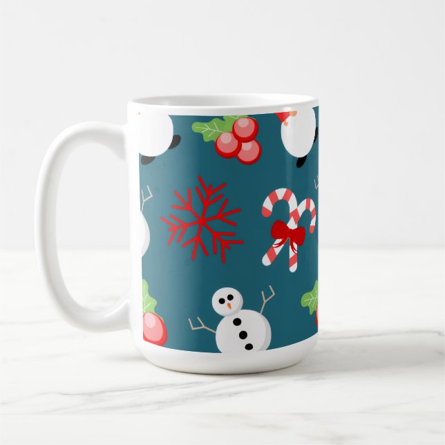 Taza De Café Festive Christmas Mug – Cute Snowmen & Candy Canes (Izquierda)