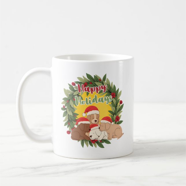 Taza De Café Festive Christmas Mug | Puppies (Izquierda)