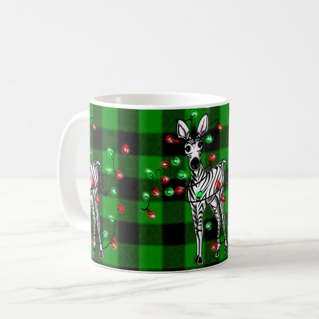 Taza De Café Festive Christmas Zebra, red green wreath (Anverso izquierdo)