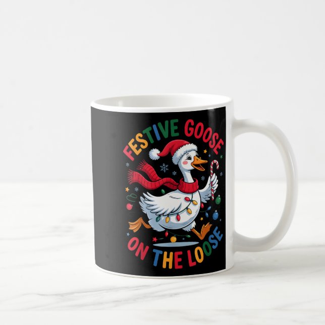 Taza De Café Festive Goose On Loose Christmas Cute Holiday Wint (Derecha)