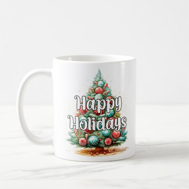 Taza De Café Festive Happy Holidays Christmas Tree (Izquierda)