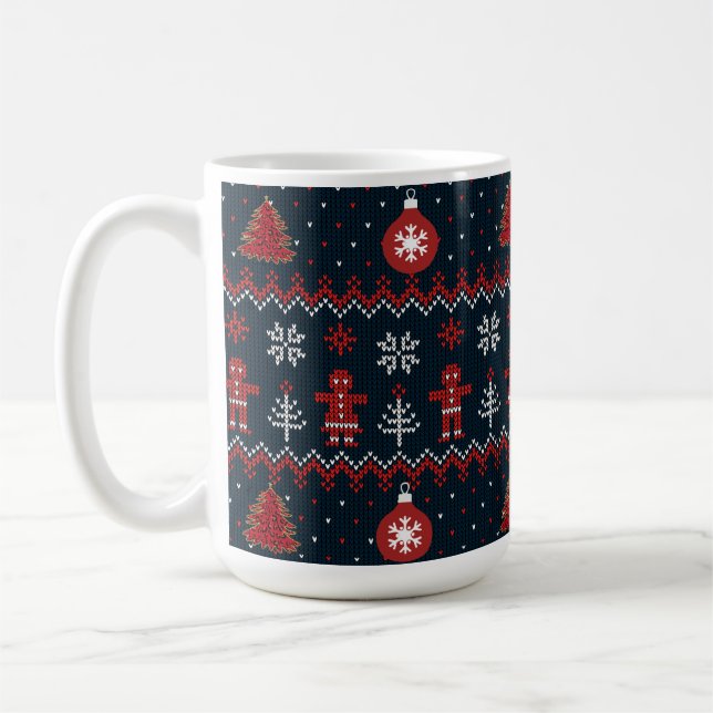 Taza De Café Festive Knitted Snowflakes gingerbread pattern  (Izquierda)