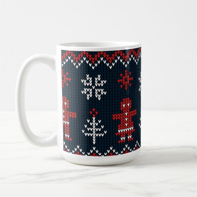 Taza De Café Festive Knitted Snowflakes gingerbread pattern  (Izquierda)