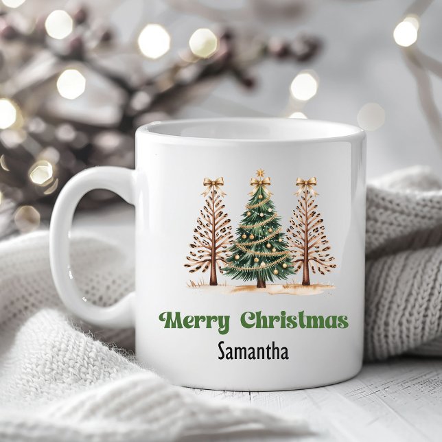 Taza De Café Festive Leopard Christmas Trees Custom Name Mug (Festive Leopard Christmas Trees Custom Name Mug)
