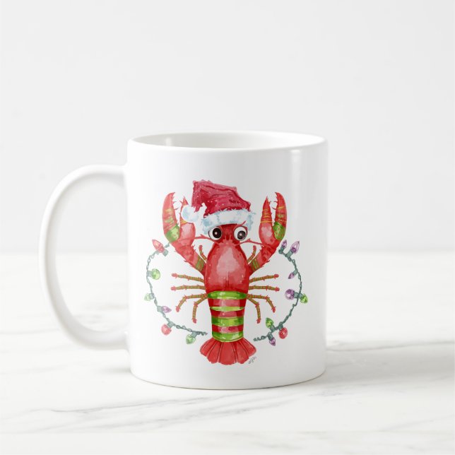 Taza De Café Festive Lobster Christmas Mug with Santa Hat (Izquierda)